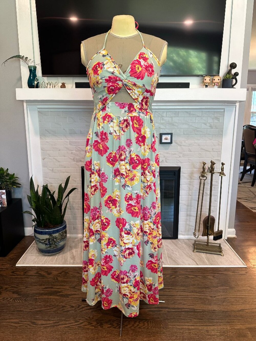 Eldridge Floral Printed Cutout Maxi Dress Stretch Jersey - Size Large